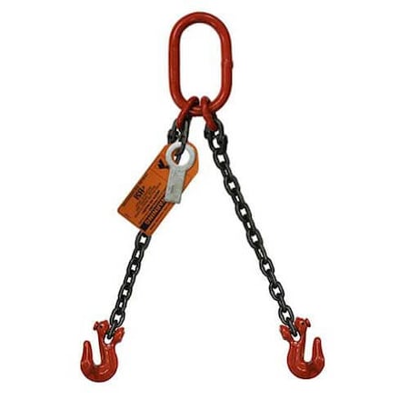 Hsi Two Leg Bridle Chain Slng, 3/8 in dia, 28ft L, Oblong Link to Grab Hook, 15,200lb Lmt 10DOG3/8-28